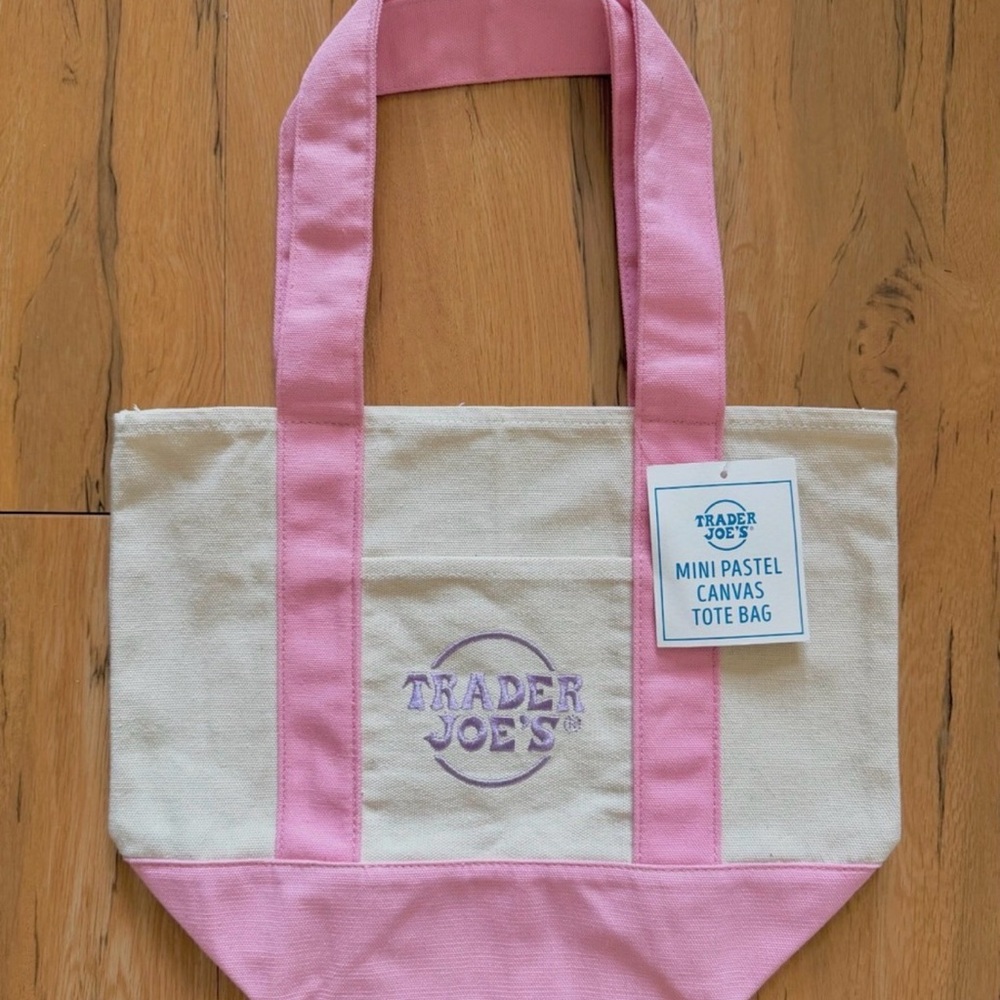 Trader Joe's Mini Canvas Tote Bag in Pink and Cream